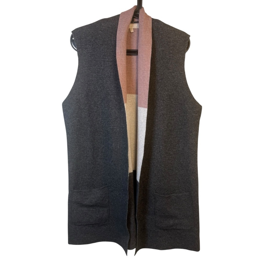 Benedetta B Merino Wool Cashmere Sleeveless Open Front Cardigan Duster